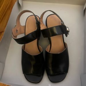 Retro Black Wedges w/ Button Snap